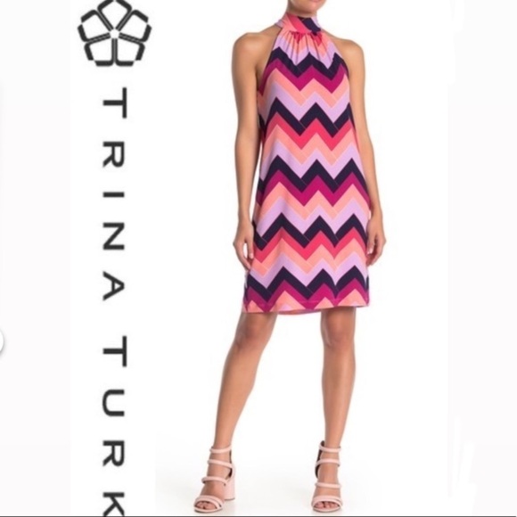 Trina Turk Colorful Geometric Pattern Sleeveless High Neck Craving Midi Dress - Picture 15 of 16
